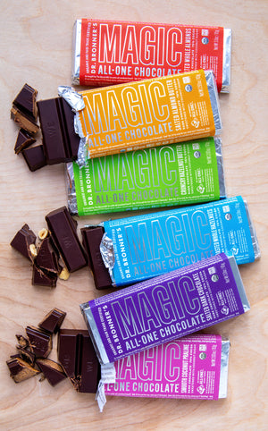 MAGIC ALL-ONE CHOCOLATE Variety Pack dark chocolate bars under the wrapper